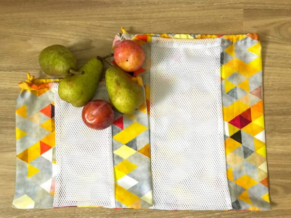 sárga háromszögek mintás zöldség-gyümölcs pamutvászon zsák